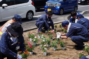 花植え作業中